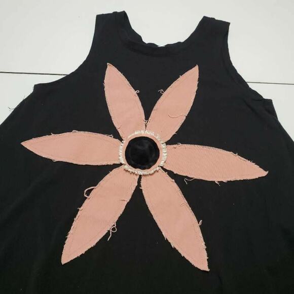 Lost Petal Linens Womens Blouse Black Sleeveless Scoop Neck Stretch Applique M - Picture 3 of 8